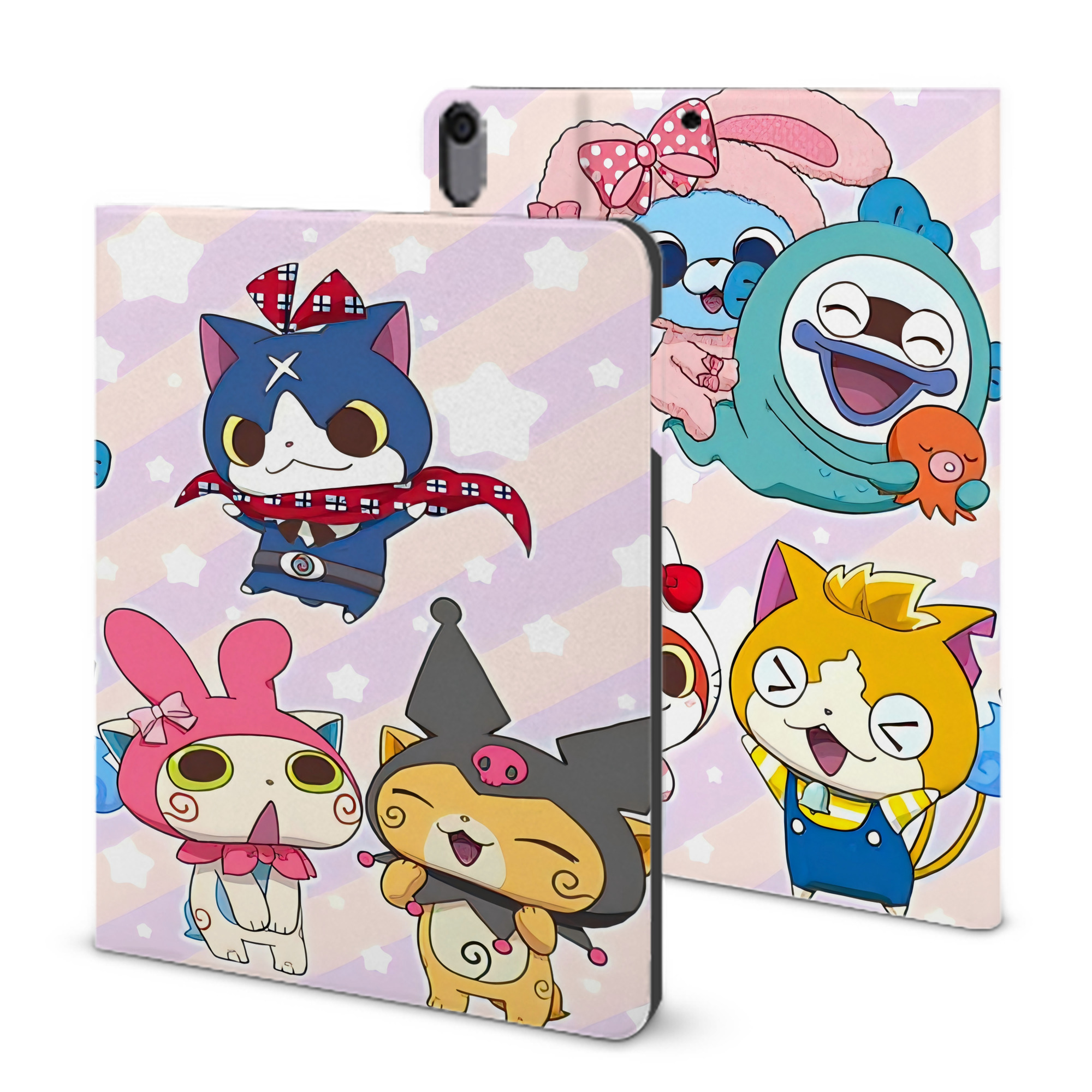 （画像用） 妖怪ウォッチ Yo-kai Watch IPad ケース ブック型 PUレザー TPU 耐衝撃 軽量 薄型 ペン収納なし 全面保護 IPad 各モデル対応